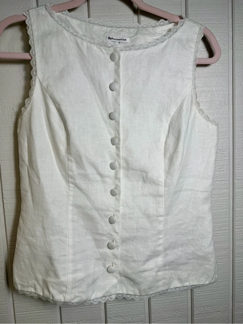 Reformation Amela Linen Top White Size 6 - Picture 2 of 10
